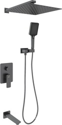 Душевой к-т: смес. встр.в стену, верхний душ 300х300мм, ручн.душ, шланг, кронштейн совмещ. со шланг.подсоед., излив, (цв.оружейный металл), D-LINE ZZ