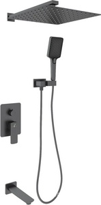 Душевой к-т: смес. встр.в стену, верхний душ 300х300мм, ручн.душ, шланг, кронштейн совмещ. со шланг.подсоед., излив, (цв.оружейный металл),  ZZ Oliveeka D-LINE OL-88939003-BGM
