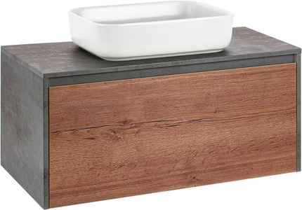 База под накладн.раковину подвесная, 1 выкатной ящик, 1 скрытый ящик, 1000x500xh450мм, без раковины, (цв.T.Oak + Beton), ZZ Vincea Mesa VMC-2MS100TB
