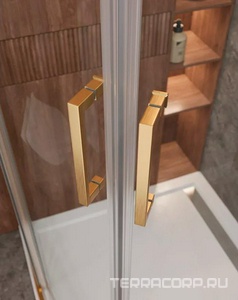 Душевой уголок (980-1005)x(980-1005)х1950 мм, 1/4 круга, (стекло прозр.Idrorepellente 6мм, фурн.цв.брашированное золото),  ZZ Cezares Molveno MOLVENO-R-2-100-C-BORO-IV