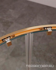 Душевой уголок (980-1005)x(980-1005)х1950 мм, 1/4 круга, (стекло прозр.Idrorepellente 6мм, фурн.цв.брашированное золото),  ZZ Cezares Molveno MOLVENO-R-2-100-C-BORO-IV