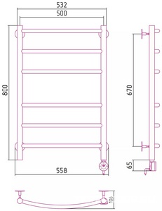 Полотенцесушитель электрический  Формат 12 800х500 правый , БЕЗ скрытого подключения, цв. черный матовый ZZ Сунержа Стилье 31512-8050