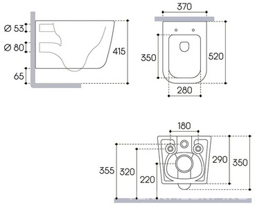 Унитаз подвесной 520х370мм, безободковый, смыв Tornado, сиденье с микролифтом, крепёж в компл., (цв.черный матовый),  ZZ Aqueduto Macio Tornado MACT2140