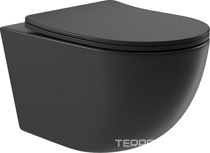 Унитаз подвесной 525х360мм, безободковый, смыв Tornado, сиденье с микролифтом, крепёж в компл., (цв.черный матовый),  Aqueduto Ovo Tornado OVOT2140