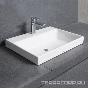Раковина накладн(полувстр)на столешницу,прямоугольн 600х380хh137(70)мм, без отв.д/смесит,с переливом, сливн клапан в кмпл.,LinearCeram,CeFiONtect,Neor Toto Neorest LW1617C