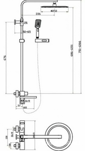 Смеситель для душа, со стационарным верхн.душем 25х25см., душевая лейка, шланг в компл., (цв. золото),  ZZ BelBagno Luce LUC-VSCM-ORO