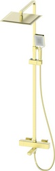 Смеситель-термостат для ванны(душа), со стационарным верхн.душем 30х20см., душевая лейка, шланг в компл., (цв.матовое золото), D-LINE ZZ