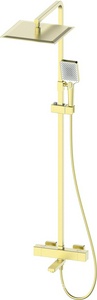 Смеситель-термостат для ванны(душа), со стационарным верхн.душем 30х20см., душевая лейка, шланг в компл., (цв.матовое золото),  ZZ Oliveeka D-LINE OL-739901-BG