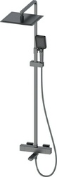 Смеситель-термостат для ванны(душа), со стационарным верхн.душем 30х20см., душевая лейка, шланг в компл., (цв.оружейный металл), D-LINE ZZ