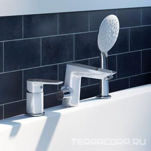 Смеситель Cloud  на борт ванны на 3 отверстия с керамическим дивертором, цв. белый/хром, ZZ Iddis cloud CLOSB30i07