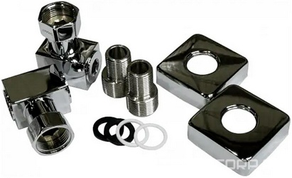 Установочный комплект с квадратной трубой полотенцесушителей ( уголок 1х3/4 г/г с эксцентриком, отражателем), цв.хром KL Двин Универсал 4670087300414