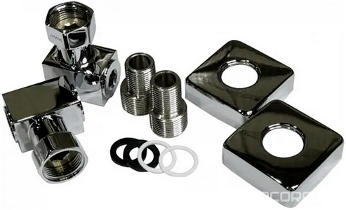 Установочный комплект с квадратной трубой полотенцесушителей ( уголок 1х3/4 г/г с эксцентриком, отражателем), цв.хром KL Двин Универсал 4670087300414