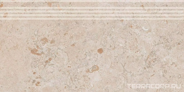 Ступень бежевая темная натуральная обрезная 30x60 ZZ Kerama Marazzi Про Лаймстоун Бежевый 