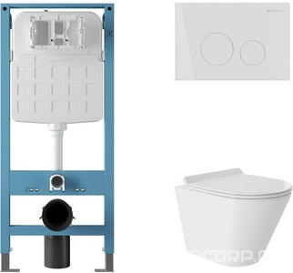 Унитазы Aqueduto  Cone Компл.: унитаз подв.,безободк,Tornado 480х360мм, цв.белый гл, сиденье с микролиф,, инстал. д/унит., крепёж, клавиша смыва Circulo цв.белый, Cone ZZ Белый 