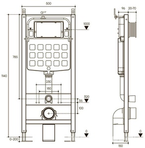 Унитазы Aqueduto Cone Компл.: унитаз подв.,безободк,Tornado 480х360мм,цв.белый гл, сиденье с микролиф,,инстал. д/унит., крепёж, клавиша смыва QUADRADO цв.черный мат, ZZ Белый 