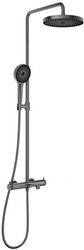 Смеситель для ванны(душа), со стационарным верхн.душем 25см., душевая лейка, шланг в компл., (цв.вороненая сталь), Rim ZZ