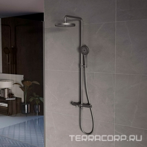 Смеситель для ванны(душа), со стационарным верхн.душем 25см., душевая лейка, шланг в компл., (цв.вороненая сталь),  ZZ Vincea Rim VSFS-2RM1GM