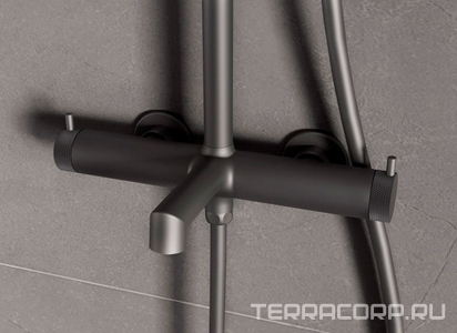 Смеситель для ванны(душа), со стационарным верхн.душем 25см., душевая лейка, шланг в компл., (цв.вороненая сталь),  ZZ Vincea Rim VSFS-2RM1GM