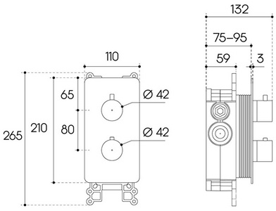 Смеситель термостат для душа встраиваемый в стену, на 2 потребителя, (цв.оружейная сталь),  ZZ Aqueduto Aceno ACE0245