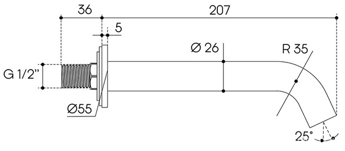 Излив для ванны, 207мм, (цв.хром),  ZZ Aqueduto Aceno ACE1000