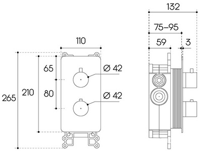 Смеситель термостат для душа встраиваемый в стену, на 2 потребителя, (цв.хром),  ZZ Aqueduto Aceno ACE0200