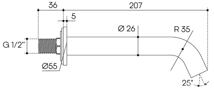 Излив для ванны, 207мм, (цв.оружейная сталь),  ZZ Aqueduto Aceno ACE1045