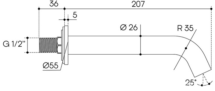 Излив для ванны, 207мм, (цв.шлифованное золото),  ZZ Aqueduto Aceno ACE1050