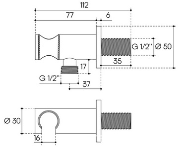 Кронштейн для ручного душа, кругл., совмещённый со шланговым подсоед. 1/2, (цв.шлифованное золото),  ZZ Aqueduto Aceno ACE1250