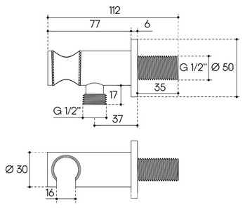 Кронштейн для ручного душа, кругл., совмещённый со шланговым подсоед. 1/2, (цв.оружейная сталь),  ZZ Aqueduto Aceno ACE1245