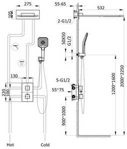 Душевой к-т: смес-термостат с перекл., встр.в стену, верхний душ, ручн.душ, шланг, кронштейн, шланговое подсоединение, (цвет хром), Vincea ZZ Vincea Inspire VSFW-103TCH