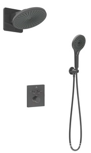 Душевой к-т: смес-термостат встр.в стену, верхний душ 250мм, ручн.душ, шланг, кронштейн совмещ. со шланг.подсоед., (цв.вороненая сталь),  ZZ Vincea Inspire VSFW-3I21MT5GM