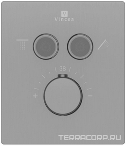 Душевой к-т: смес-термостат встр.в стену, верхний душ 250мм, ручн.душ, шланг, кронштейн совмещ. со шланг.подсоед., (цв.вороненая сталь),  ZZ Vincea Inspire VSFW-3I21MT5GM