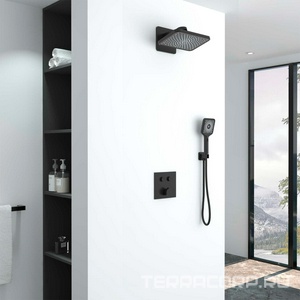 Душевой к-т: смеситель встр.в стену, верхний душ, ручн.душ, шланг, кронштейн совмещ. со шланг.подсоед., (цв.черный матовый),  ZZ Vincea Inspire VSFW-421I4MB