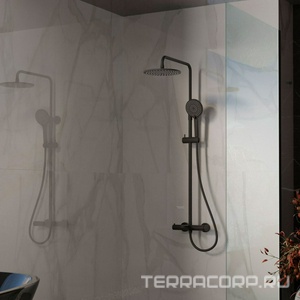 Смеситель для ванны(душа), со стационарным верхн.душем 25см., душевая лейка, шланг в компл., (цв.черный матовый),  ZZ Vincea Rondo VSFS-1R1MB