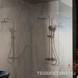 Смеситель для ванны(душа), со стационарным верхн.душем 25см., душевая лейка, шланг в компл., (цв.вороненая сталь),  ZZ Vincea Rondo VSFS-1R1GM