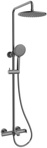 Смеситель для ванны(душа), со стационарным верхн.душем 25см., душевая лейка, шланг в компл., (цв.вороненая сталь),  ZZ Vincea Rondo VSFS-1R1GM