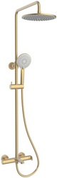 Смеситель для ванны(душа), со стационарным верхн.душем 25см., душевая лейка, шланг в компл., (цв.брашированное золото), Rondo ZZ