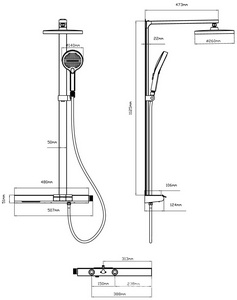 Смеситель для ванны (душа), со стационарным верхн.душем 26см., душевая лейка, шланг в компл., (цв.хром),  ZZ Vincea Aspire VSFS-4AS1CH