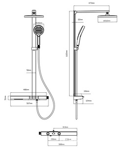 Смеситель для ванны (душа), со стационарным верхн.душем 26см., душевая лейка, шланг в компл., (цв.вороненая сталь),  ZZ Vincea Aspire VSFS-4AS1GM