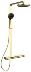 Смеситель для ванны (душа), со стационарным верхн.душем 26см., душевая лейка, шланг в компл., (цв.брашированное золото), Aspire ZZ