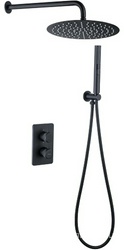 Смеситель-термостат д/душа,встр.в стену, со стац.верхн.душем d30см, кронштейн,лейка,держатель,шланг,встр.часть в компл,(цв.черный матов),Priority ZZ