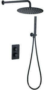 Смеситель-термостат д/душа,встр.в стену, со стац.верхн.душем d30см, кронштейн,лейка,держатель,шланг,встр.часть в компл,(цв.черный матов), ZZ Allen Brau Priority 5.31013-31