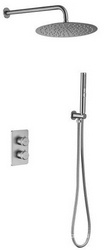 Смеситель-термостат д/душа,встр.в стену, со стац.верхн.душем d30см, кронштейн,лейка,держатель,шланг,встр.часть в компл,(цв.браш.никель),Priority ZZ
