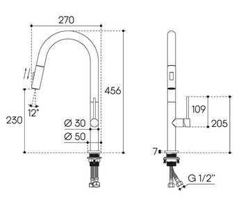 Смеситель для кухни, с вытяжным душем, 2 типа струи, (цв.хром),  ZZ Aqueduto ASSISTENTE ASI0200