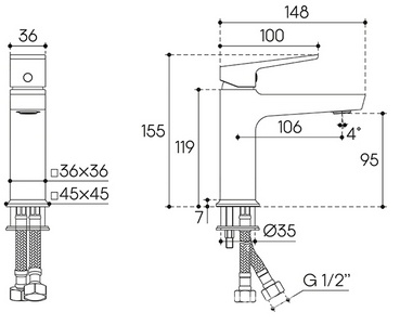 Смеситель для раковины M, без д/к, (цв.оружейная сталь),  ZZ Aqueduto CLARO CLA0245