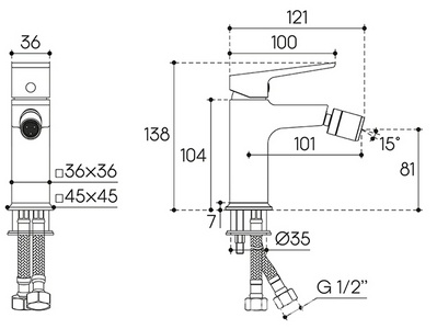 Смеситель для биде, без д/к, (цв.оружейная сталь),  ZZ Aqueduto CLARO CLA0545