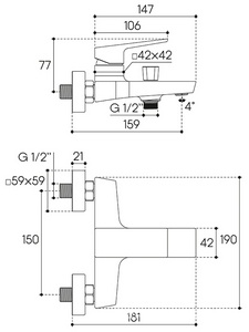 Смеситель для ванны, (цв.шлифованное золото),  ZZ Aqueduto CLARO CLA0650