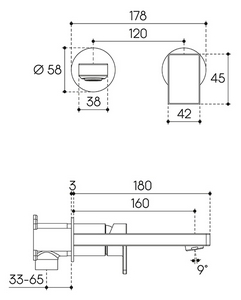 Смеситель для раковины, встраиваемый в стену, излив 160мм, встраив.часть в компл., (цв.шлифованное золото),  ZZ Aqueduto GEOMETRICO GEO0450
