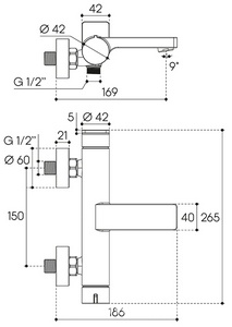 Смеситель для ванны, (цв.шлифованное золото),  ZZ Aqueduto GEOMETRICO GEO0650