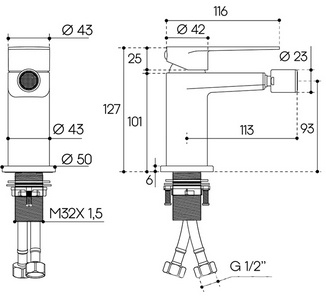 Смеситель для биде, без д/к, (цв.хром),  ZZ Aqueduto LINHA LIN0500